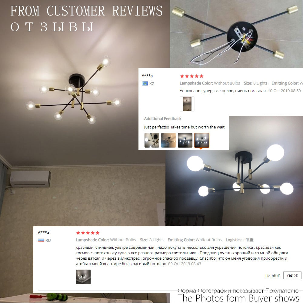 Modern Nordic E27 Black LED Ceiling Chandelier Edison Bulbs Indoor Light Fixtures For Bedroom Living Room Lamp