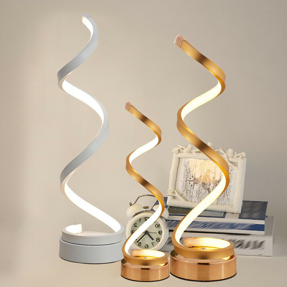 Modern Spiral Table Lamp Curved LED Desk Reading Lighting Bedroom Warm White Light
