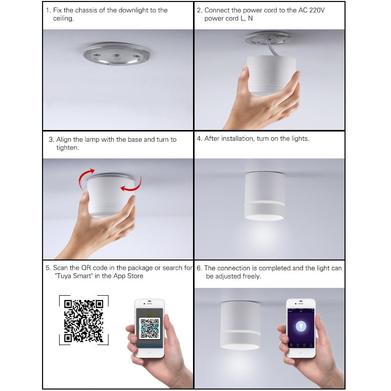 9W LED Downlight WiFi Smart Tuya APP Dimming Round Spot RGB Changing Warm Cool Music light Lamp Work with Alexa/Google Home