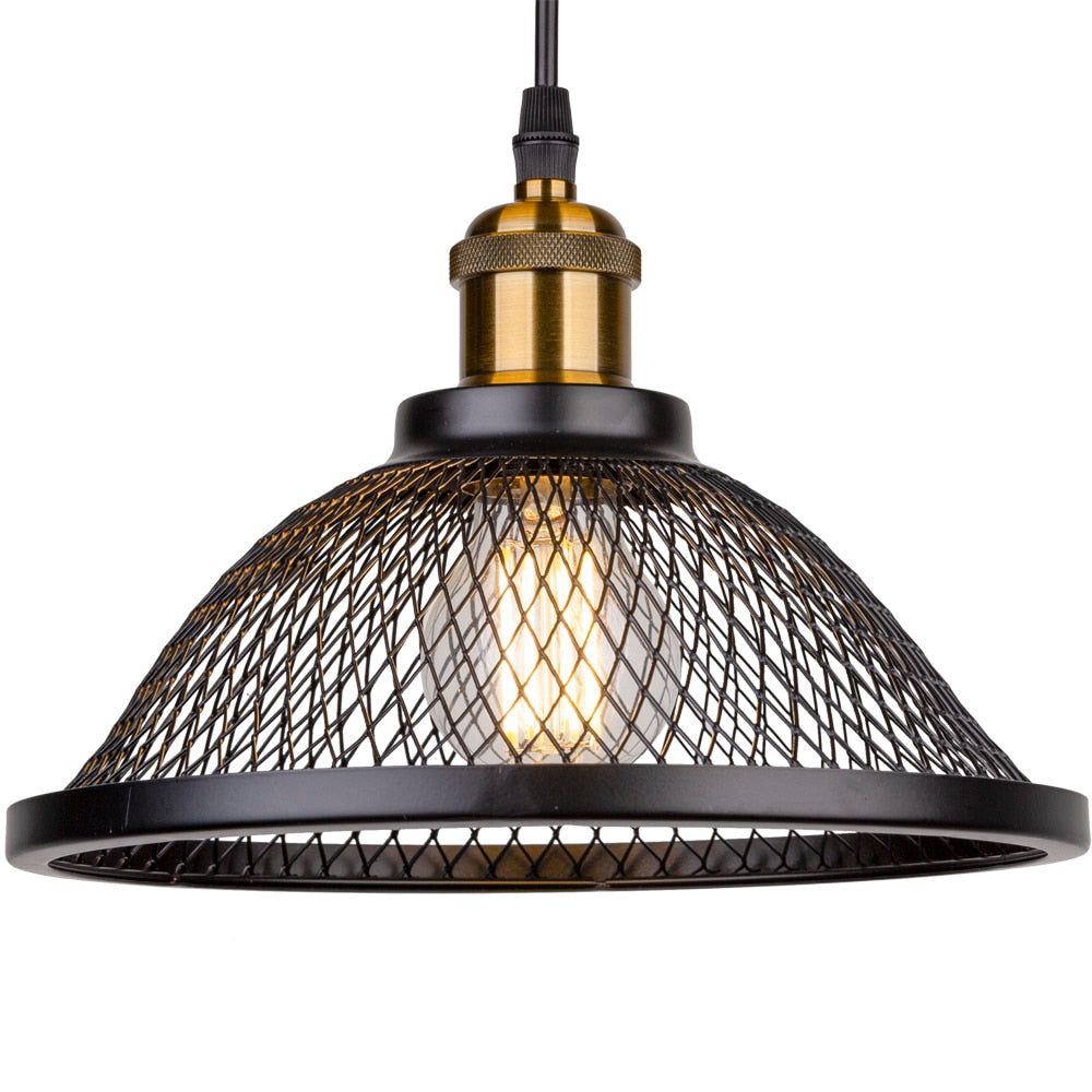 Vintage Retro Black Iron Net-Cage Kitchen Pendant Light E27 LED Hang lamp Fixture For Bedroom Living Room Restaurant