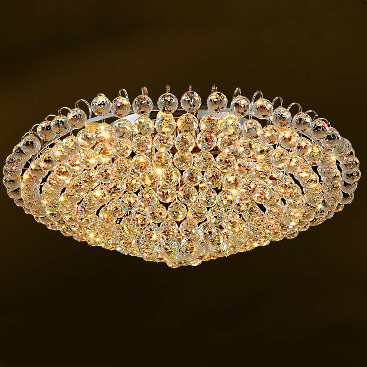 Modern K9 Translucent Crystal Chandelier Circle Ring Flush Mount Hanging Ceiling Light for Living Dining Bedroom