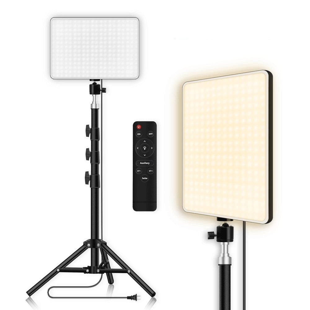 Photo Studio LED 2700k-5700k Video Fill Lamp Light Panel Photography Lighting With Tripod Stand Long Arm EU Plug For Live Stream