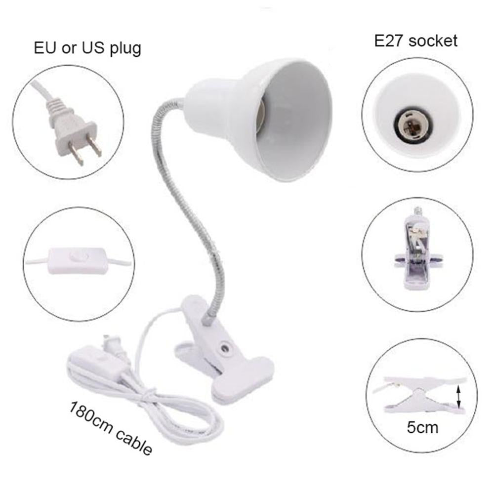 Desk Lamp with Clamp Base and Adjustable Gooseneck, EU US plug in clip lamp for Bed/Cupboard dorm room reading lamp, pink