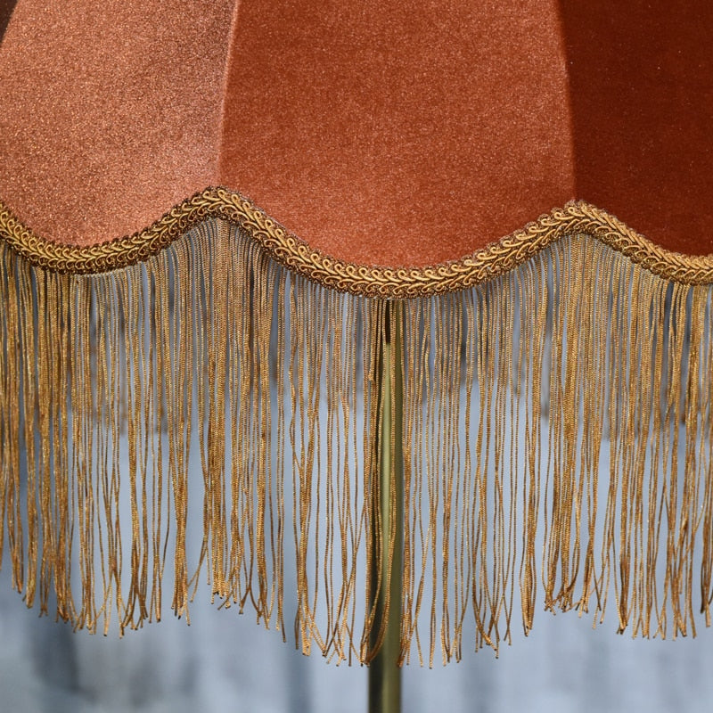 Velvet Lampshade With Tassels Handmade Luxury Retro Caramel Color Italy Style Lamp Shade For Table Lamp Floor Light