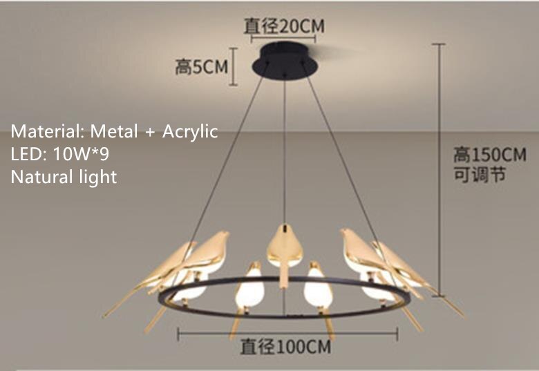 Nordic Golden Bird LED Chandelier Parlor Bar Bedside Hanging Light Fixture Novelty 360 Degree Rotation Replaceable LED Home Deco