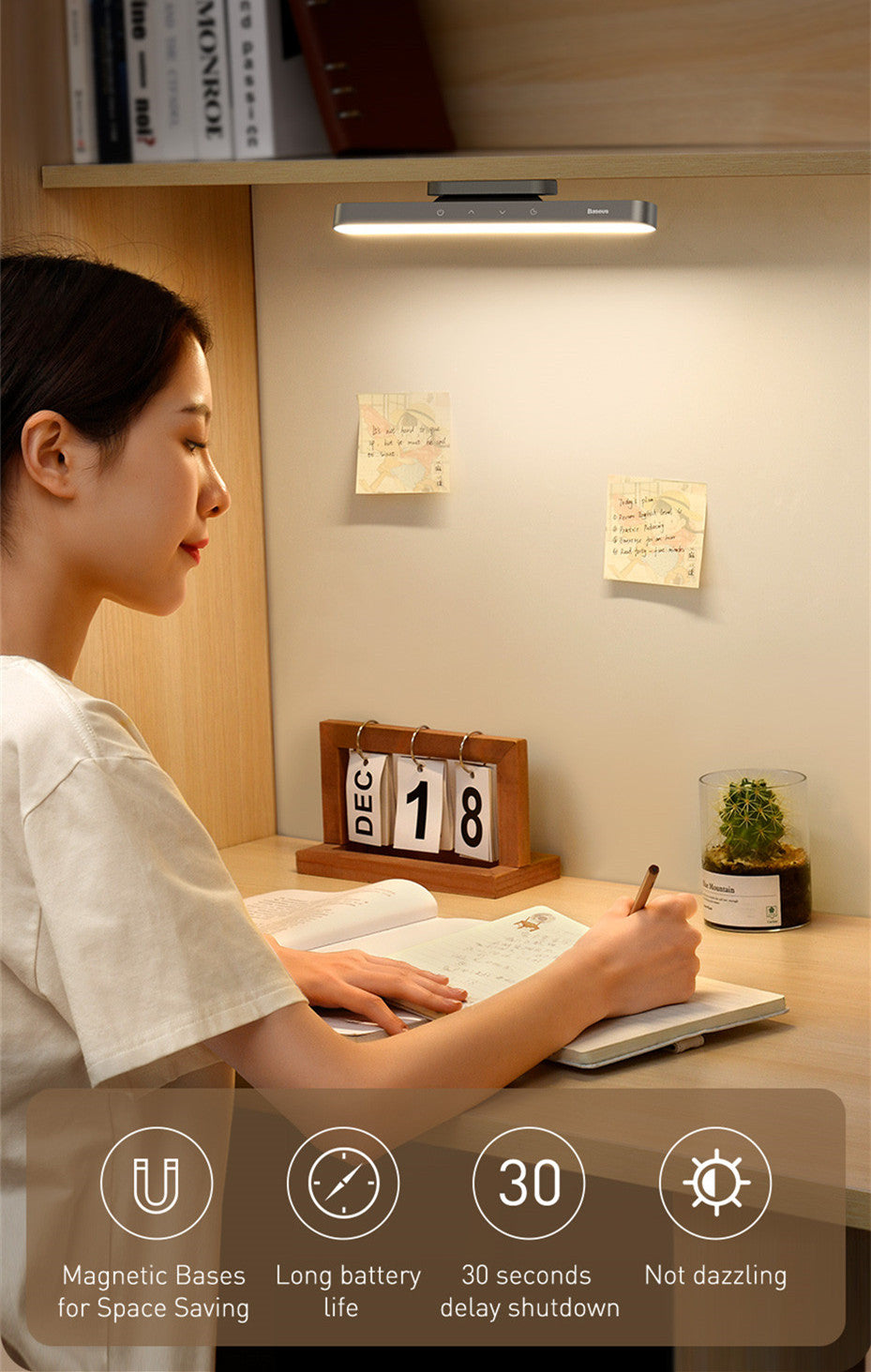 Hanging Magnetic LED Table Lamp, Dimming Desk Lamp Rechargeable Cabinet Light For Bedroom Kitchen