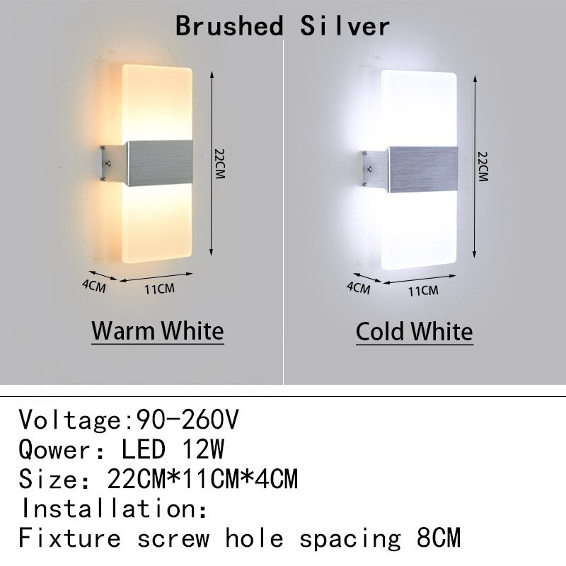 Mini 4/6/12/18W Led Acrylic Wall Lamp AC90-260V Long warm white Bedding Room Living Room Indoor wall lamp Bedroom Modern Simple