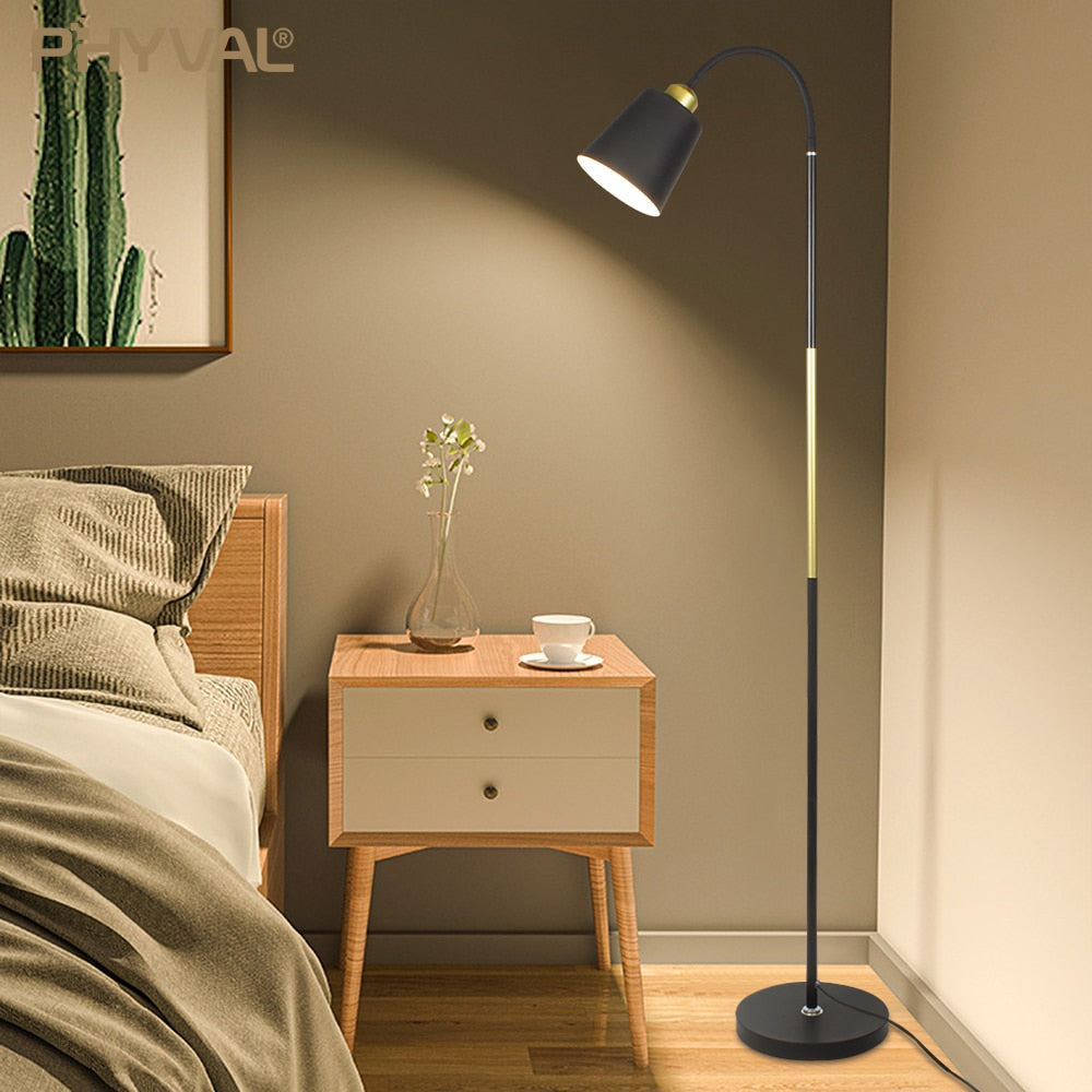 PHYVAL Nordic Floor Lamps Creative Living Room Bedroom Study LED Bulb Modern Dimming Reading Black&White Adjustable Floor Lights