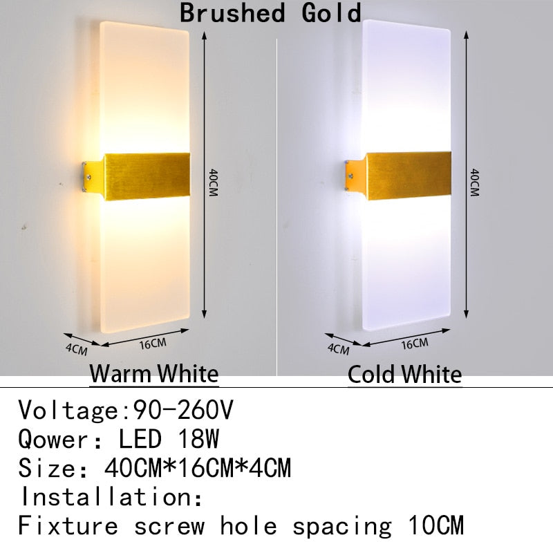 Mini 4/6/12/18W Led Acrylic Wall Lamp AC90-260V Long warm white Bedding Room Living Room Indoor wall lamp Bedroom Modern Simple
