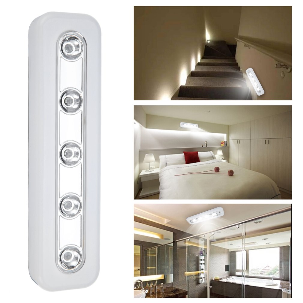 Super Brightness Wireless Wall Light 5 LED Cabinet Closet Self-Stick Tap Light Home Night Emergency Touch Light Lamp
