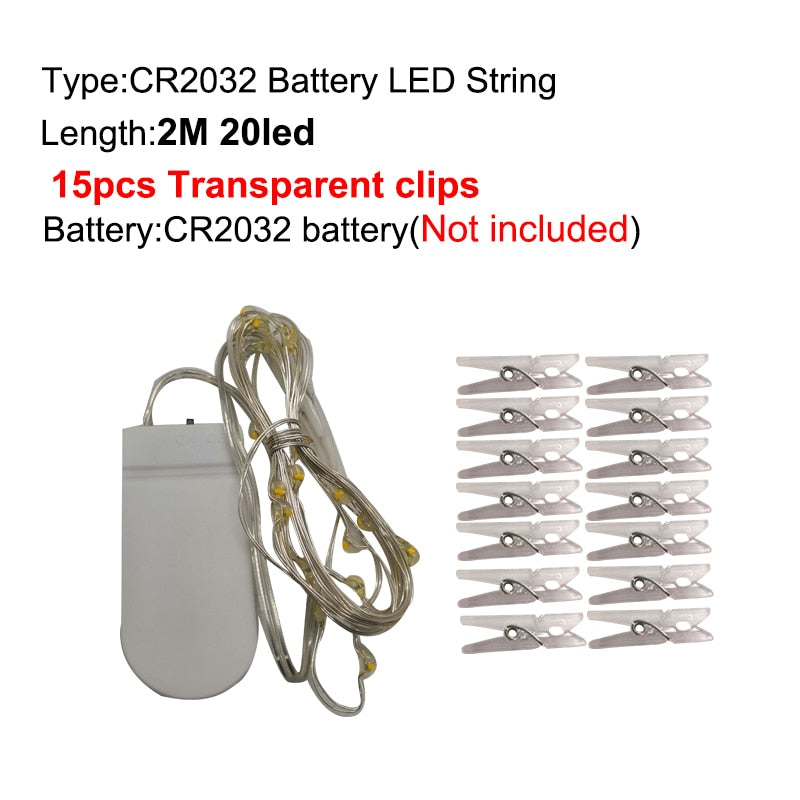 LED String Lights Photo Clip USB Battery Operated Garland Fairy Lamp Christmas Decoration Holiday Party Wedding Xmas Lighting