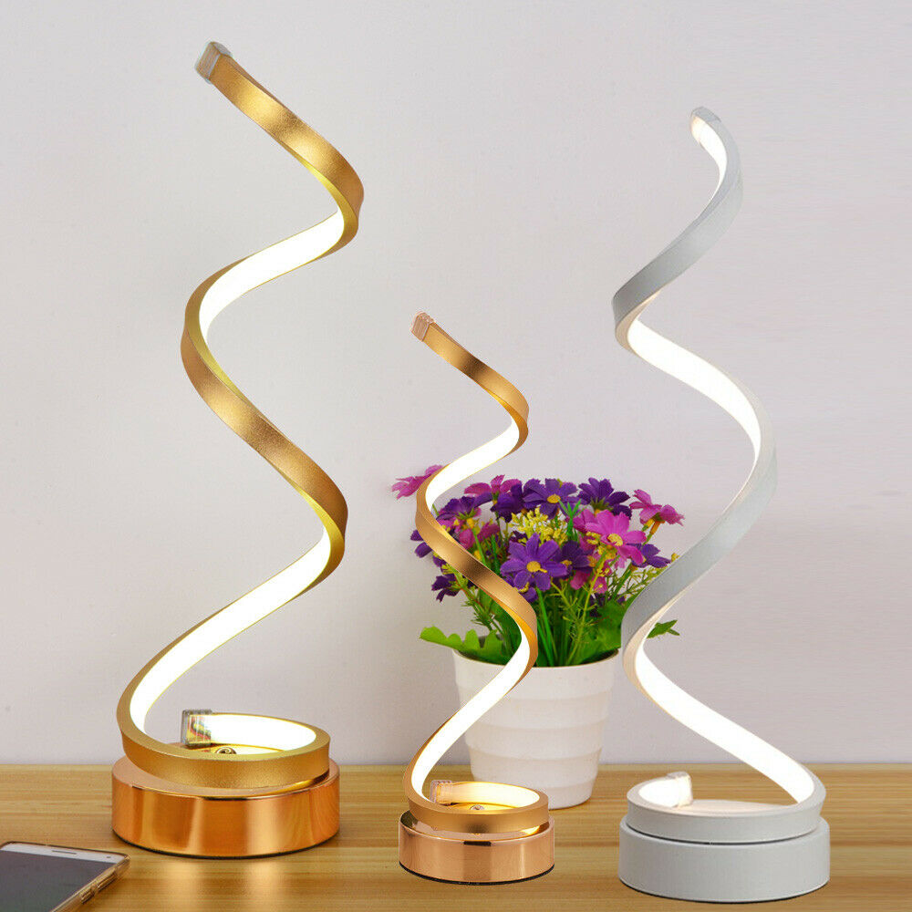Modern Spiral Table Lamp Curved LED Desk Reading Lighting Bedroom Warm White Light