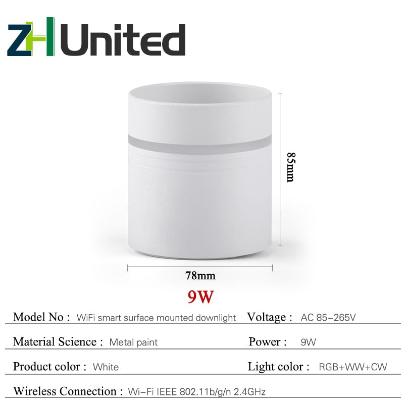 9W LED Downlight WiFi Smart Tuya APP Dimming Round Spot RGB Changing Warm Cool Music light Lamp Work with Alexa/Google Home