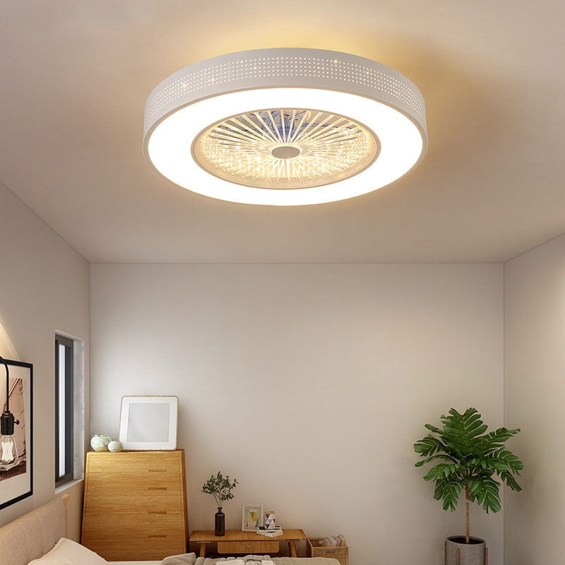Modern Ceiling Fans with Lights White Painted Iron Acrylic LED Fan Light Dimmable Bedroom Living Room Fan Lamp Remote Control