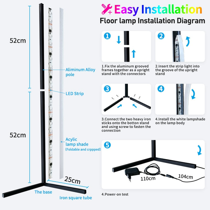 RGB Floor Lamp Corner Standing Lamps Bedroom LED Bedside Decoration Living Room Art Decor Remote Indoor Party Stand Lighting