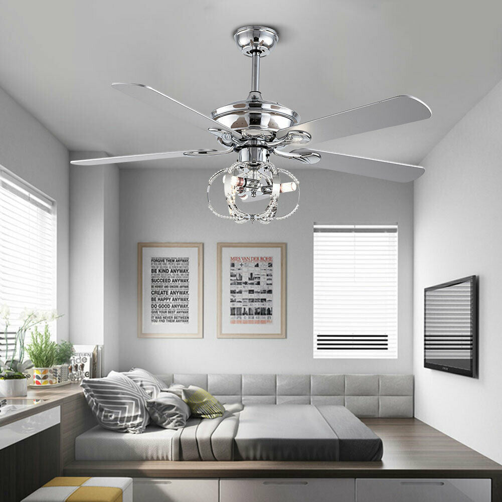 Reversible Blades Chandelier Ceiling Fan Lights 3 Speed Sets Pendant Lamp Remote Control for Living Room