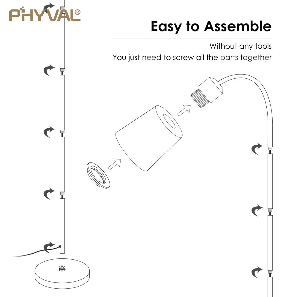 PHYVAL Nordic Floor Lamps Creative Living Room Bedroom Study LED Bulb Modern Dimming Reading Black&White Adjustable Floor Lights