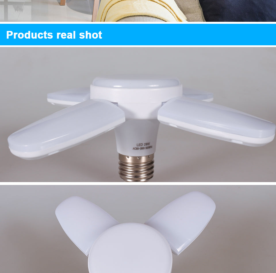 LED Bulb Fan Blade AC85-265V 28W Foldable Led Light Bulb Lampada For Home Ceiling Light Small Garage Light night lamp