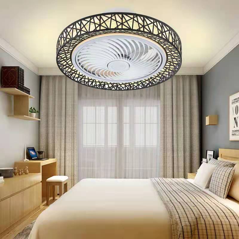 Nordic postmodern intelligent LED ceiling fan with lamp remote control bedroom decorative fan invisible silent ceiling fan lamp