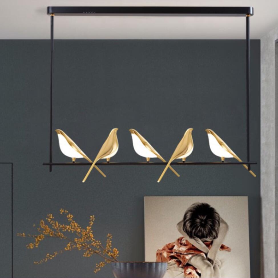 Nordic Golden Bird LED Chandelier Parlor Bar Bedside Hanging Light Fixture Novelty 360 Degree Rotation Replaceable LED Home Deco