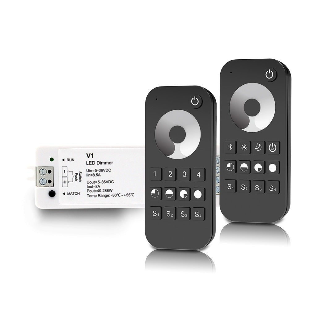 LED Dimmer 12v 24v 36v 2.4G RF Wireless Touch Remote Dimmer Switch RT1 RT6 RT8 V1 Single Color LED Strip Light Controller