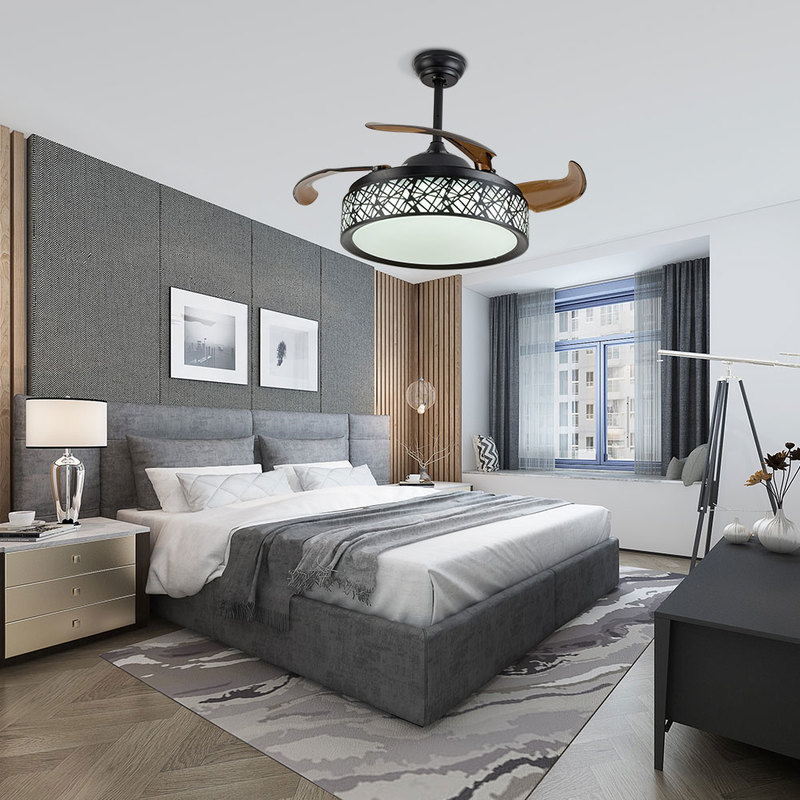 Retractable Fan Chandelier 3 Color Changes 3 Speed Settings Pendant Light with Remote Control