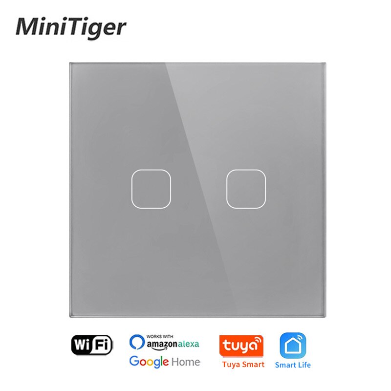 Minitiger 4 Colors Crystal Glass Panel EU/UK Standard 1/2/3 Gang WIFI Touch Switch Tuya app Control Light Wireless Wall Switch