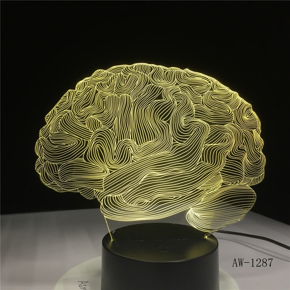 Brain Shape 3D Illusion Lamp 7 Color Change Touch Switch LED Night Light Acrylic Desk lamp Atmosphere Novelty Lighting AW-1287