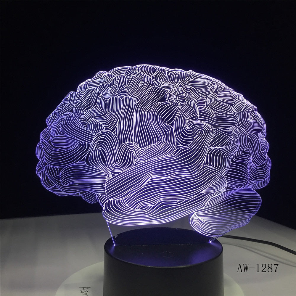 Brain Shape 3D Illusion Lamp 7 Color Change Touch Switch LED Night Light Acrylic Desk lamp Atmosphere Novelty Lighting AW-1287