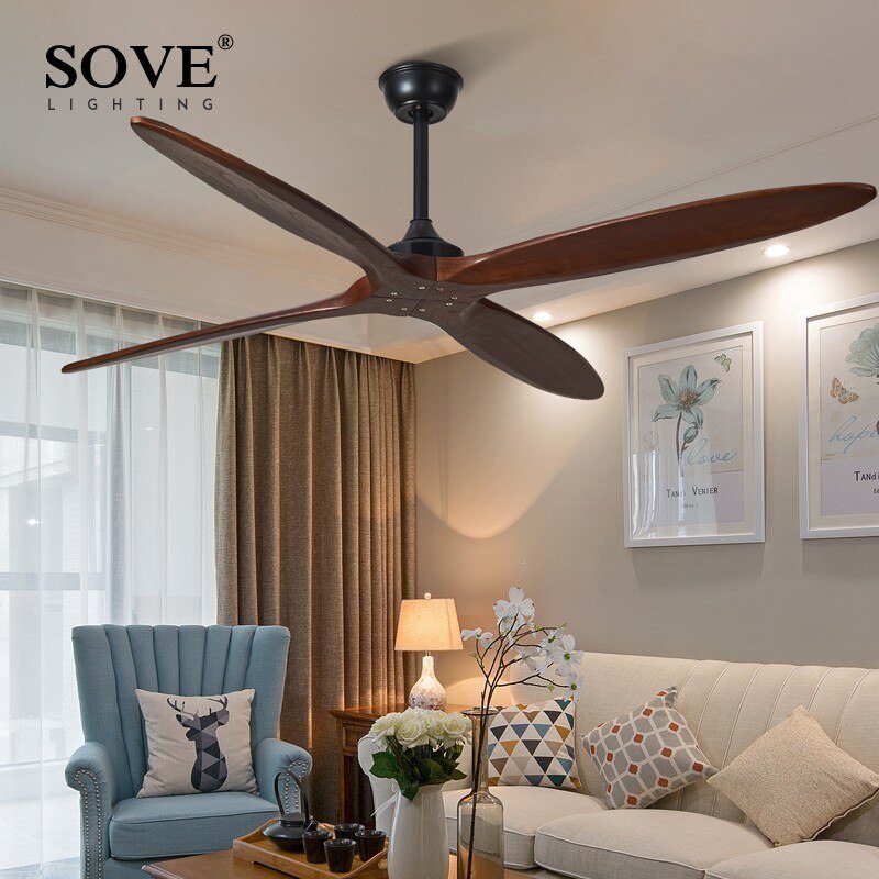 SOVE 60 Inch Wooden Ceiling Fan Dc Remote Control Decorative Wood Ceiling Fans Without Light Fan Lamp 220V Ventilador De Techo