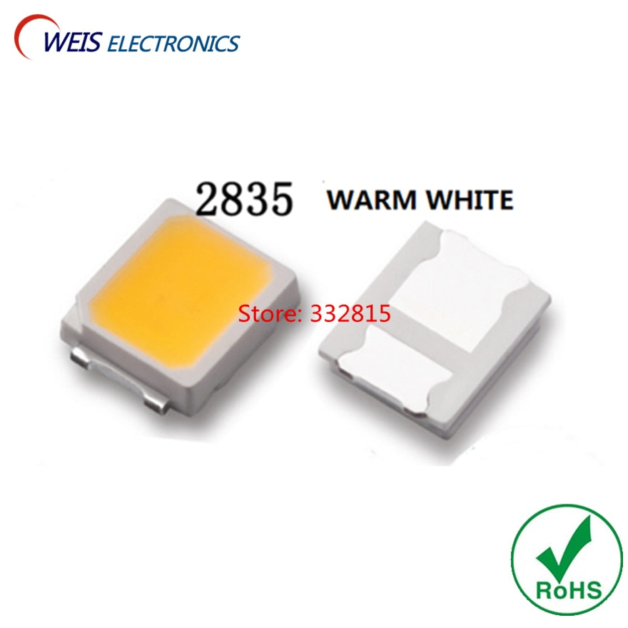 100PCS 2835 Warm white 2.8*3.5mm SMD LED 2800-3200K 3.0-3.2V 55-60lm 0.5W Light beads