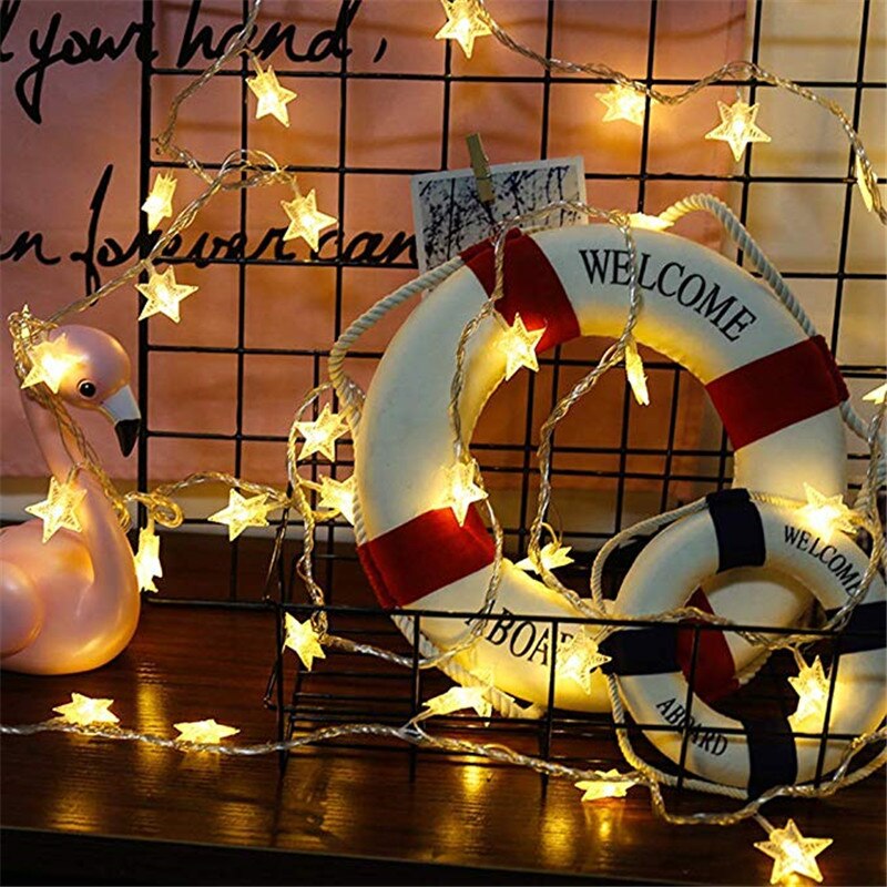 SICCSAEE LED Star Fairy Garland String Lights Novelty New Year Wedding Home Indoor Decoration Wishing Stars Curtain String Light