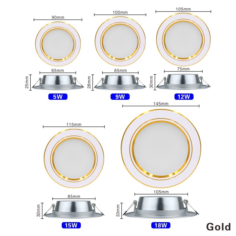 Led Downlights 220v Led Ceiling Light Recessed Down light Round Led Panel Light 5W 9W 12W 15W 18W LED Spot light Indoor Lighting