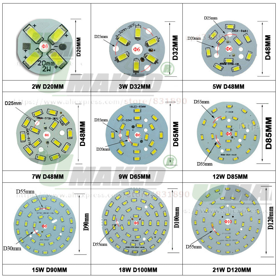 LED PCB SMD5730 Light Source Aluminum Lamp plate 2 3 5 7 9 12 15 18 21 24 30 36 50 70 100W Diy Bulbs Downlight Bay Lights