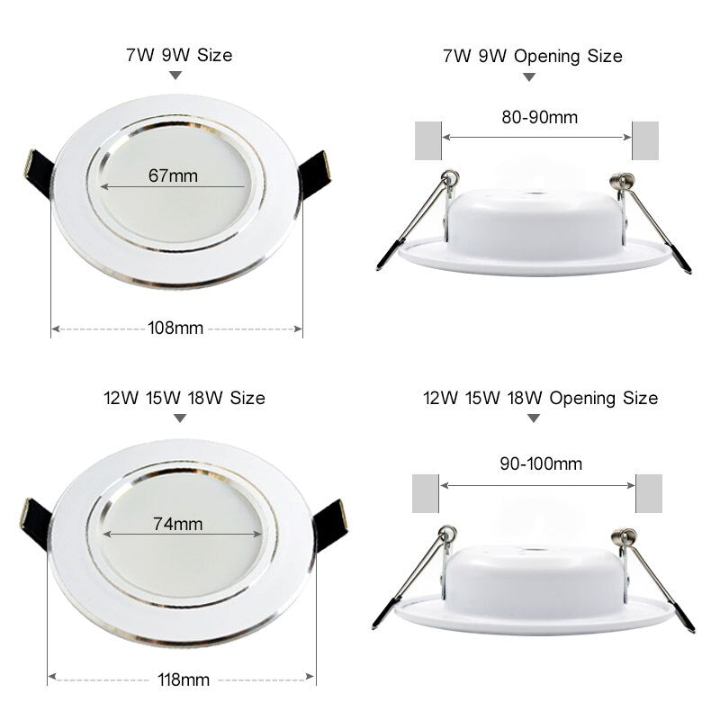 Led Downlight 3W 5W 7W 9W 12W 15W 18W AC 220V 230V 110V Ceiling Bathroom Lamps Living Room Light Home Indoor Lighting