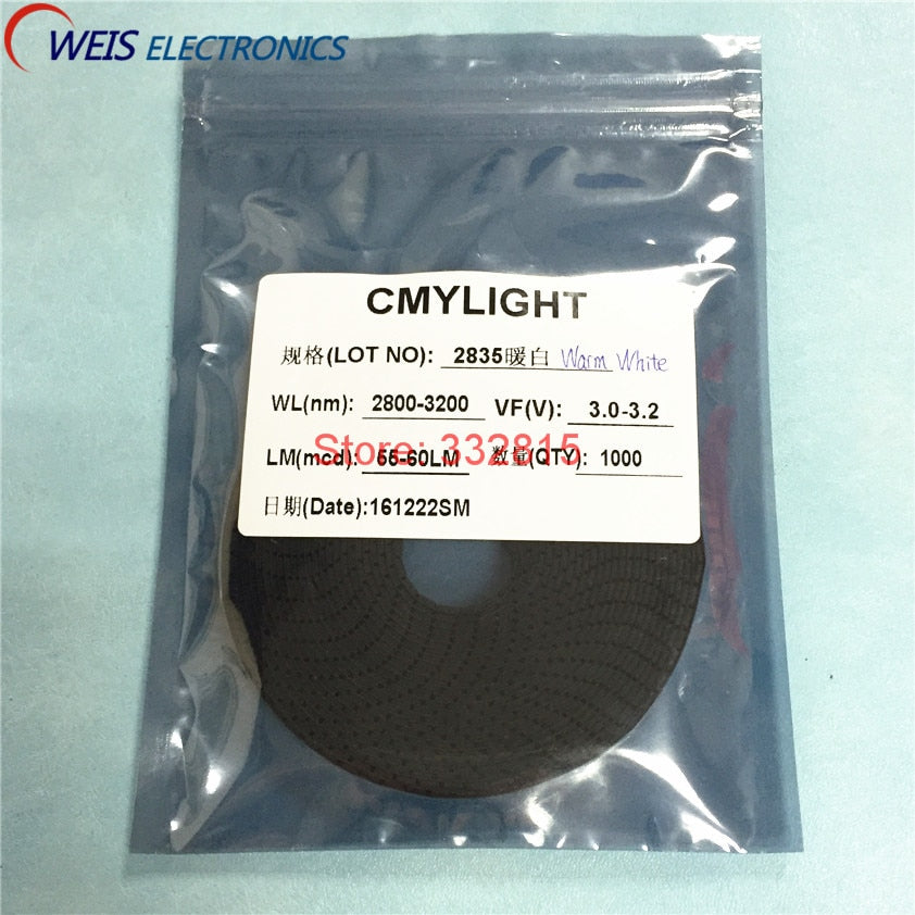 100PCS 2835 Warm white 2.8*3.5mm SMD LED 2800-3200K 3.0-3.2V 55-60lm 0.5W Light beads