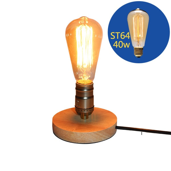 Wooden Aluminum Table Lamp Retro Loft Desk Edison Bulb 110V/220V Night Light Office lamp Bedroom/Living Room/Cafe Lam
