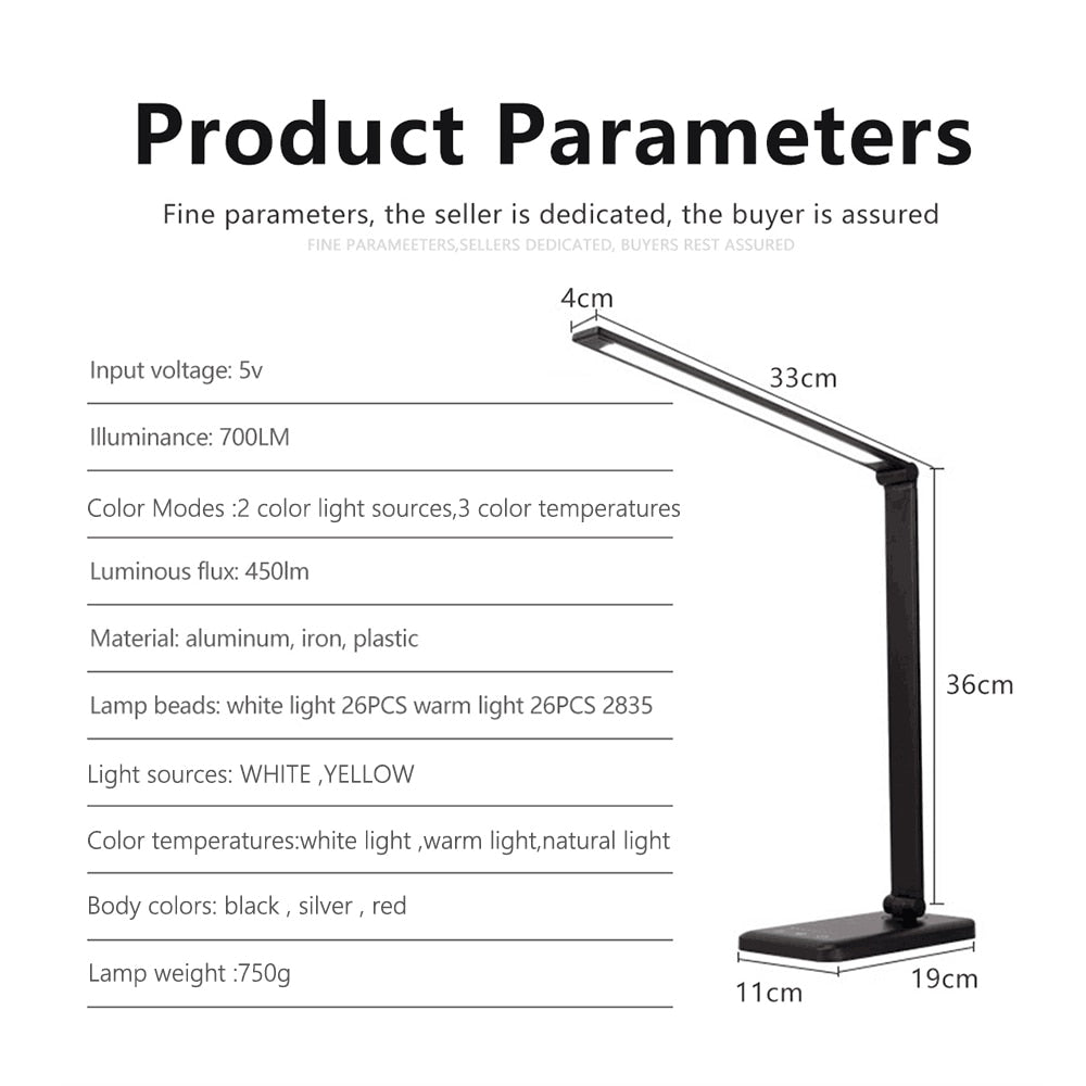 LAOPAO 52PCS LED Desk Lamp 5 Color Stepless Dimmable Touch USB Chargeable Reading Eye-protect with timer Table lamp Night Light