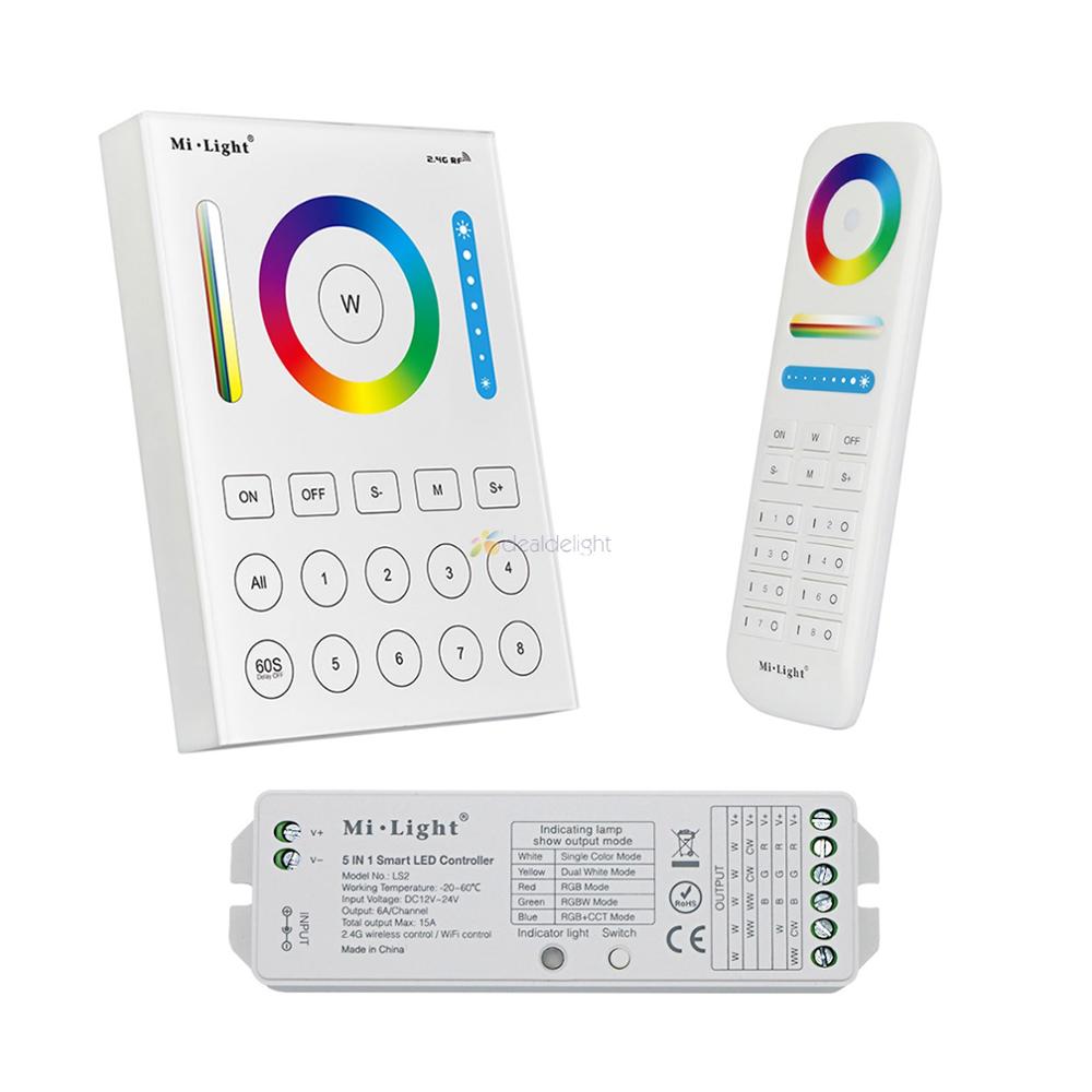 2.4G wireless 8 Zone RF Remote ; B8 Touch Panel Wall-mounted Remote; LS2 5 in 1 led controller for RGB+CCT Led