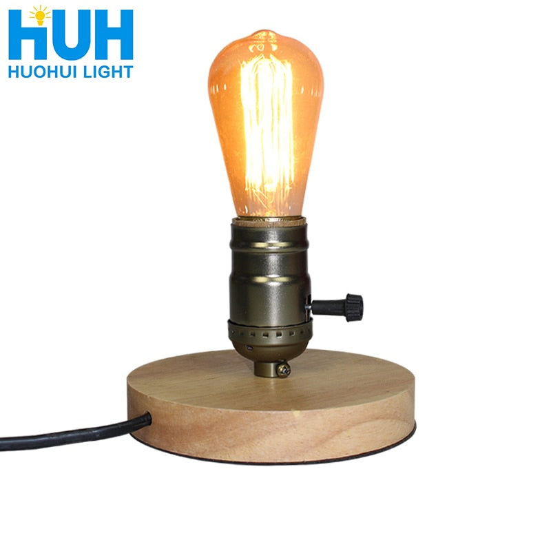 Wooden Aluminum Table Lamp Retro Loft Desk Edison Bulb 110V/220V Night Light Office lamp Bedroom/Living Room/Cafe Lam