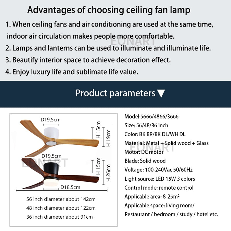 48Inch Low Floor Wooden Led Dc Ceiling Fan With Lamp Remote Control Modern Indoor Solid Wood White Ceiling Fans Without lmap