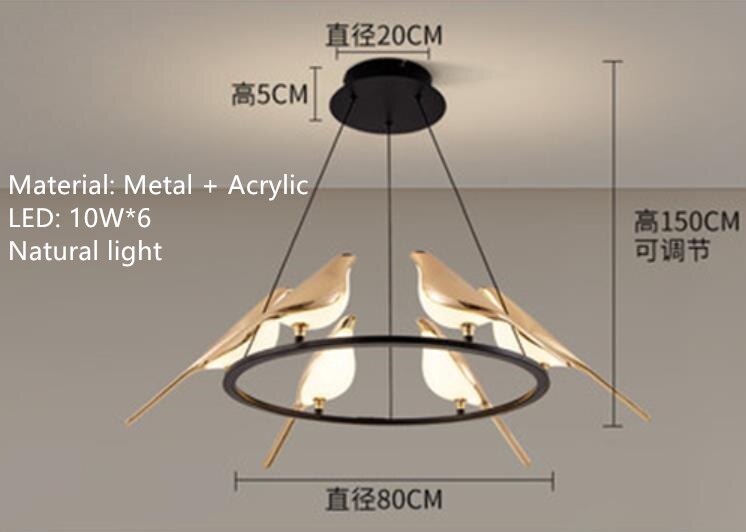 Nordic Golden Bird LED Chandelier Parlor Bar Bedside Hanging Light Fixture Novelty 360 Degree Rotation Replaceable LED Home Deco