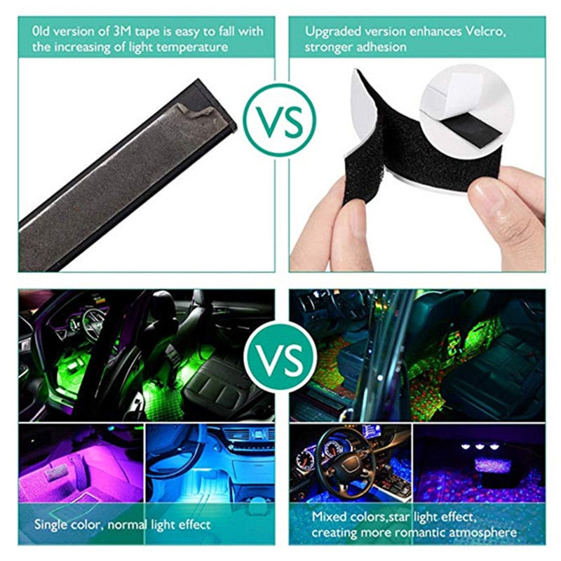4pcs Car Interior LED RGB Strip Light Styling Decorative Atmosphere Lamps USB Wireless remote control music atmosphere foot lamp