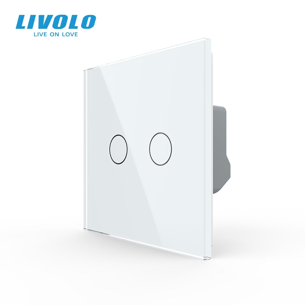 Livolo EU Standard 2 Gang 1 Way Wall Touch Light Switch,Wall Power Sensor Switch,4Colors Crystal Glass Panel,with led Backlight