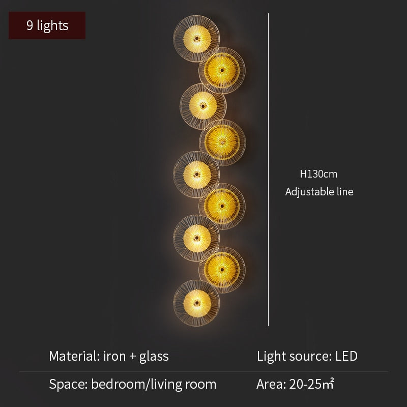 FKL Modern Round Crystal Wall Lamp Glass Combination For Living Room Nordic TV Background LED Lights Bedside Corridor Aisle