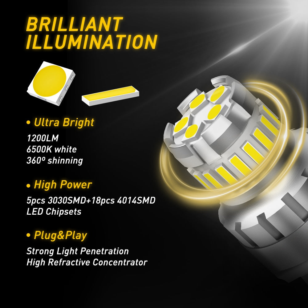 2x 7443 7444 T20 W21/5W LED Light For Lada Kalina Granta Vesta DRL LED Bulbs 12V 6500K White Super Bright 3030 4014 SMD