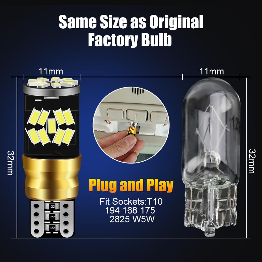 S&D 2Pcs T10 LED Canbus W5W LED Light Bulbs No Error 27SMD Car Interior Reading Parking Lamp Auto Led Trunk Side Door Lamp White