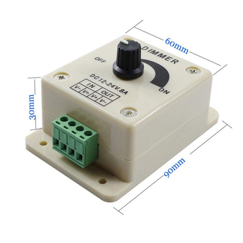 Manual LED Dimmer PWM Controller 12V-24V DC 8A Brightness Controller Light Strip Controller