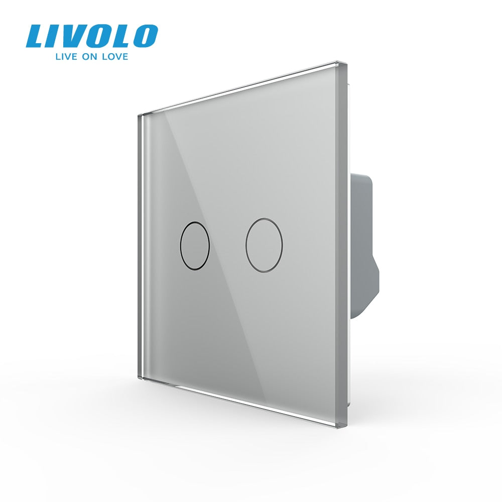 Livolo EU Standard 2 Gang 1 Way Wall Touch Light Switch,Wall Power Sensor Switch,4Colors Crystal Glass Panel,with led Backlight