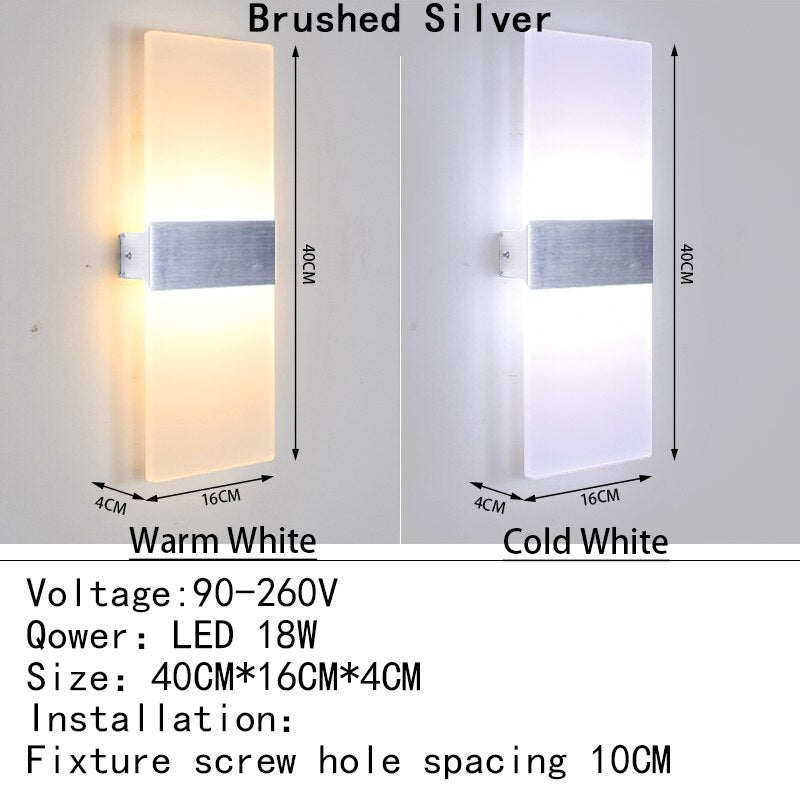 Mini 4/6/12/18W Led Acrylic Wall Lamp AC90-260V Long warm white Bedding Room Living Room Indoor wall lamp Bedroom Modern Simple
